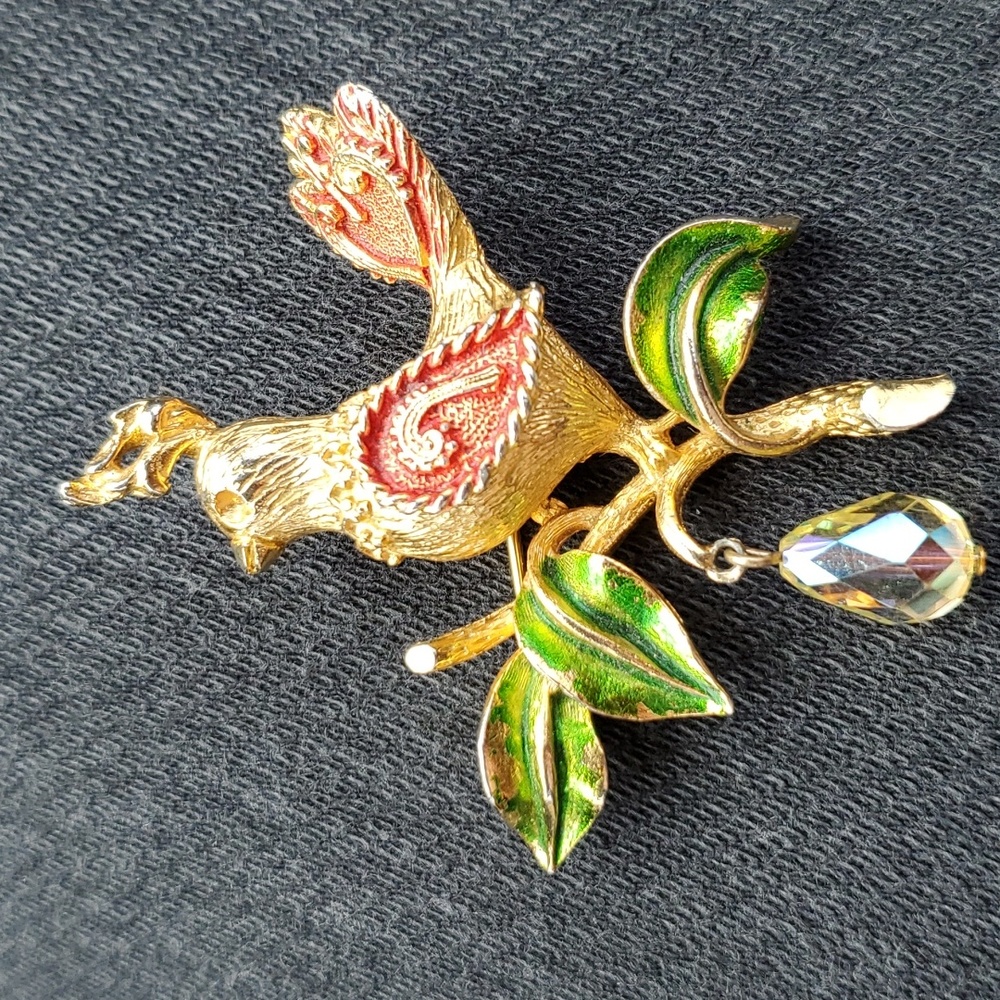 Vintage Mylu Enamel Partridge in a Pear Treel Brooch